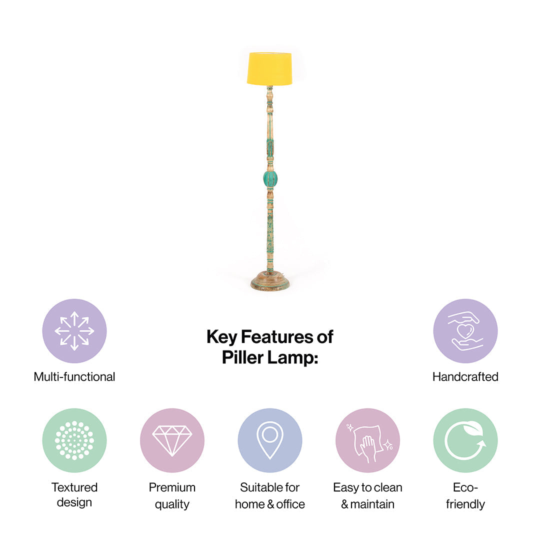 Piller Lamp With Sky Blue Shade