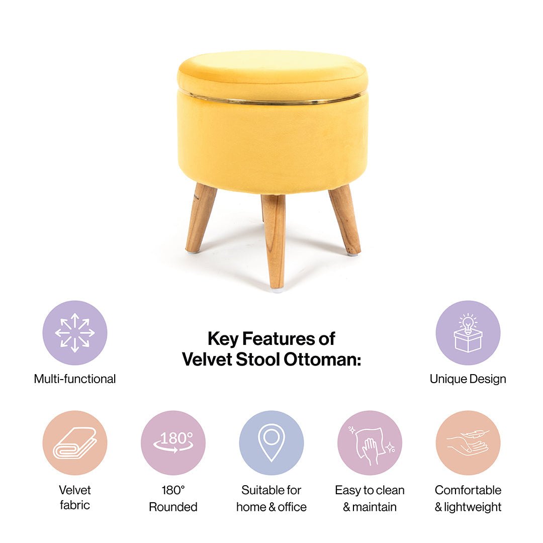 Velvet Ottoman Pouffe Stool with Piping