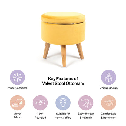 Velvet Ottoman Pouffe Stool with Piping