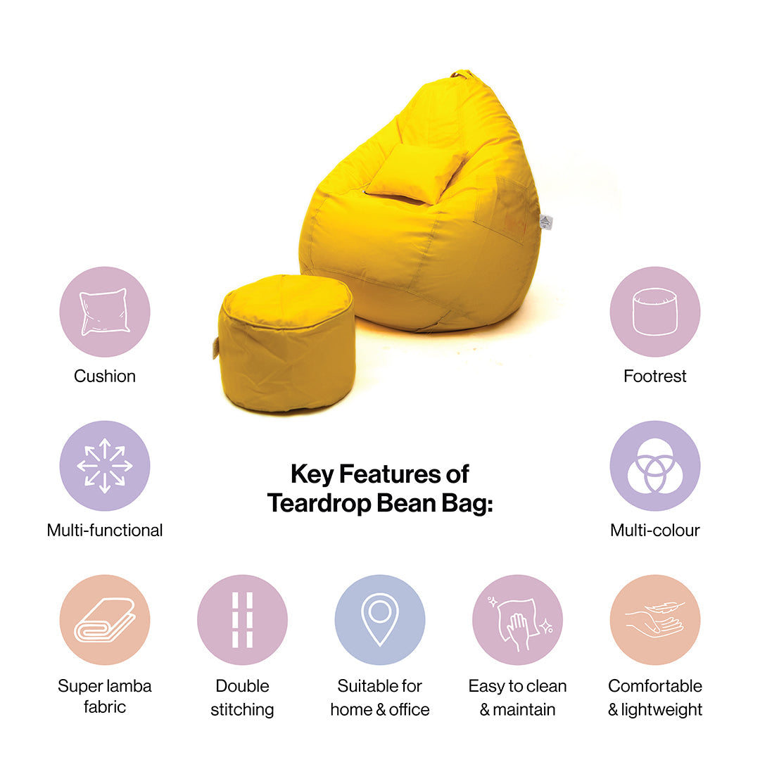 XXXXL Teardrop Filled Bean Bag with Footrest and Cushions