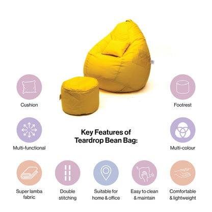XXXXL Teardrop Filled Bean Bag with Footrest and Cushions