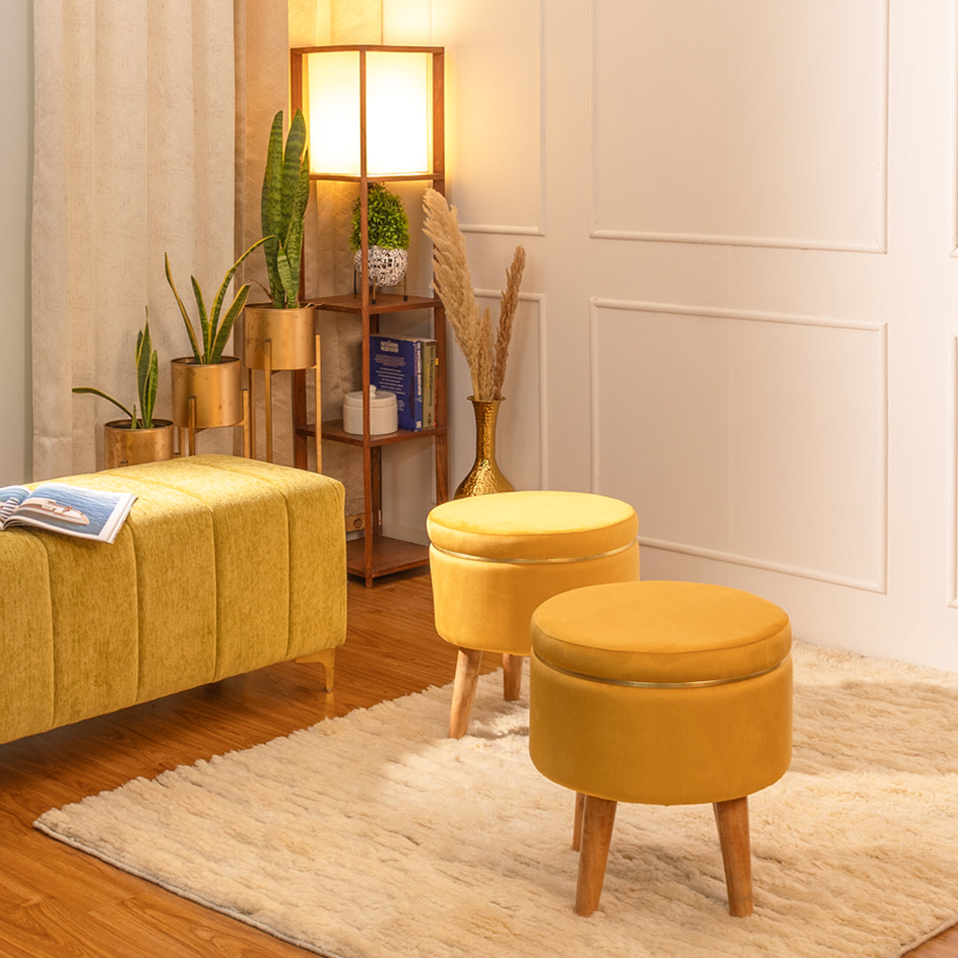 Ottoman Stool With Piping In Marigold - Combo Of 2