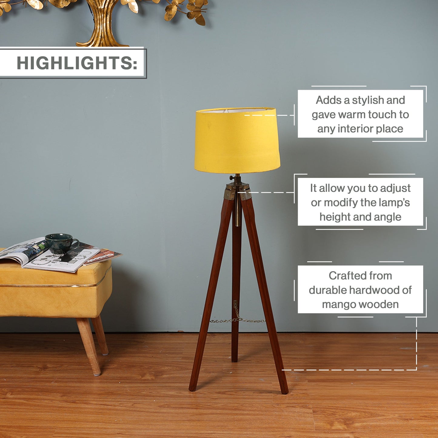 Wooden Crafter Tripod Floor Lamp With Brown Finish