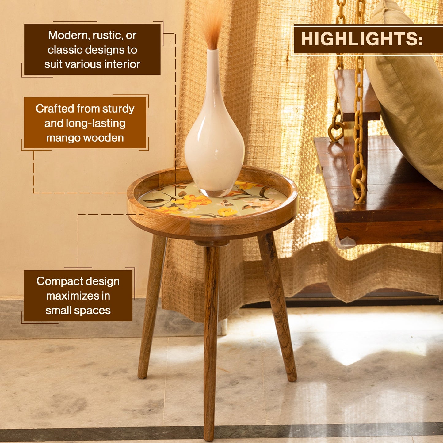 Mango Wood Round Shape End Table