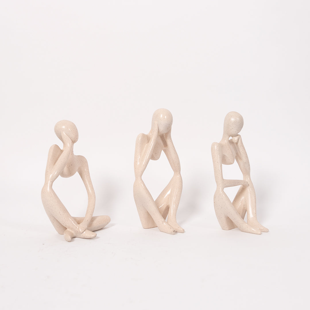 Decorative Abstract Thinker Statue In French Beige