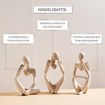 Decorative Abstract Thinker Statue In French Beige