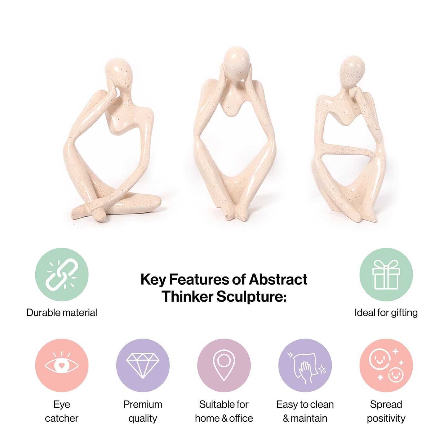 Decorative Abstract Thinker Statue In French Beige