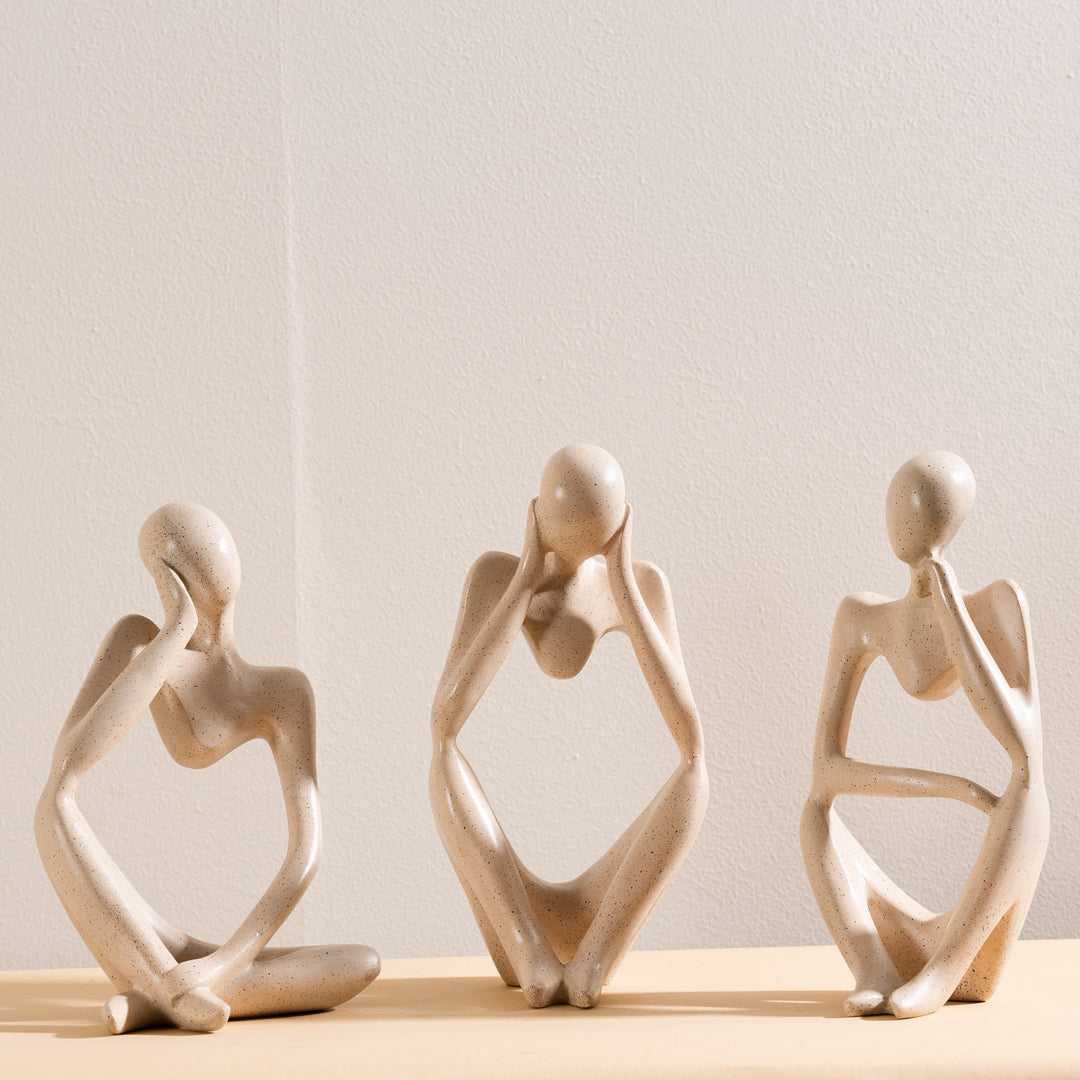 Decorative Abstract Thinker Statue In French Beige