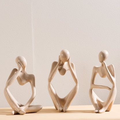 Decorative Abstract Thinker Statue In French Beige