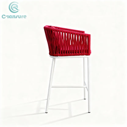 2-Piece Outdoor Rope Bar Stool Set – High-Back, Red, Weather-Resistant Patio & Balcony Chair || Out Area Furniture