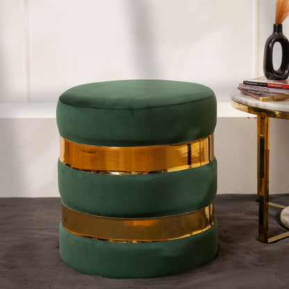 Round Drum Ottoman in Hunter Green