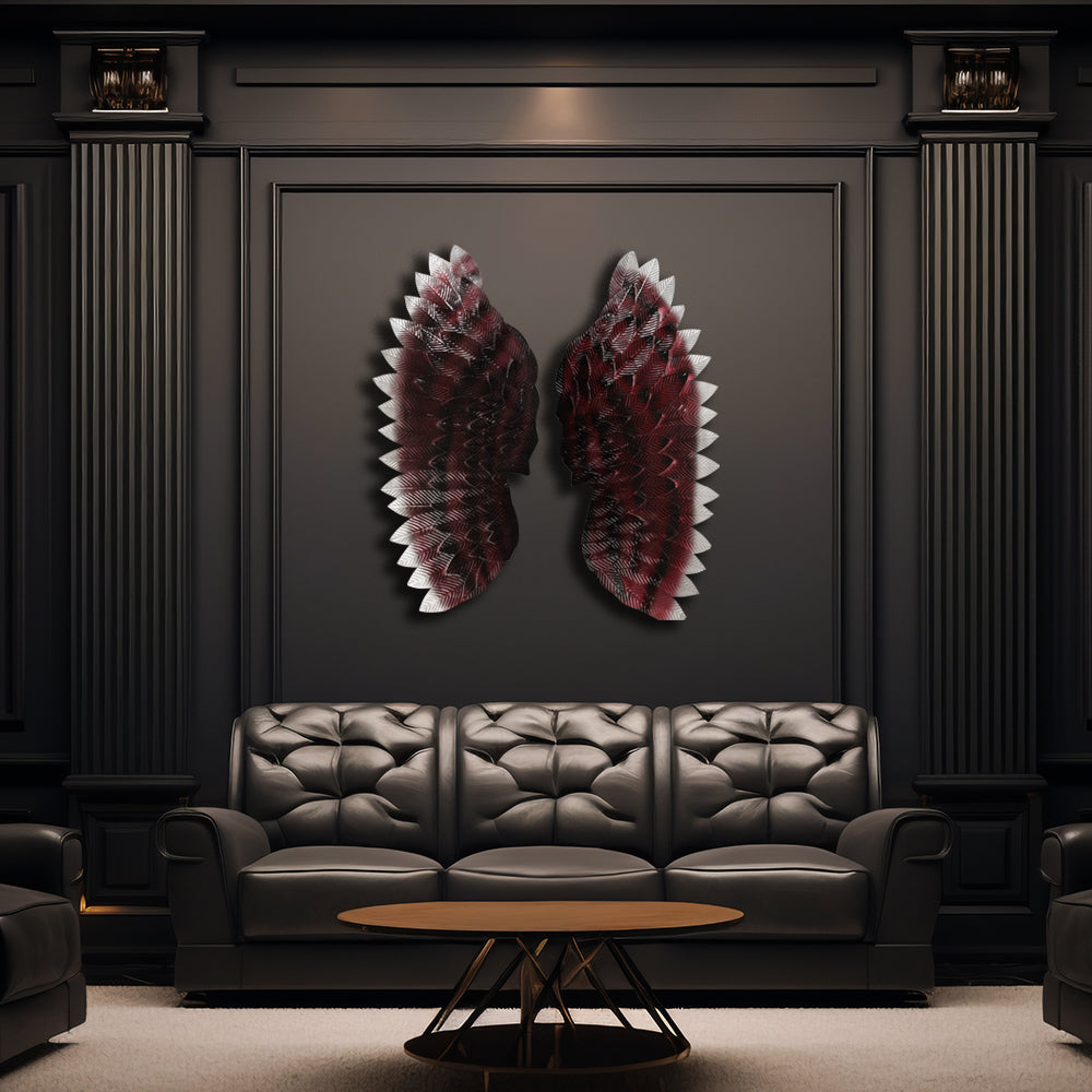 Angel Wings In Red Metal Wall Art For Wall Decor In Living Room