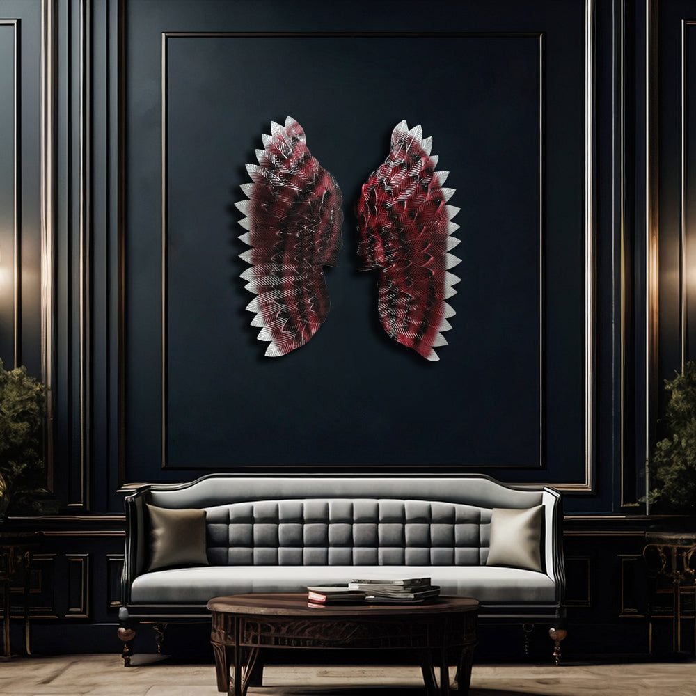 Angel Wings In Red Metal Wall Art For Wall Decor In Living Room