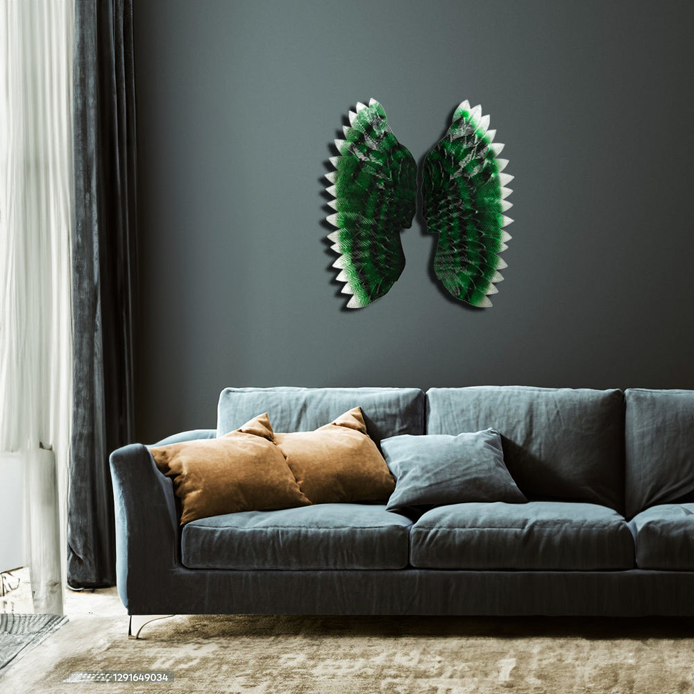 Angel Wings In Green Metal Wall Art For Wall Decor In Living Room